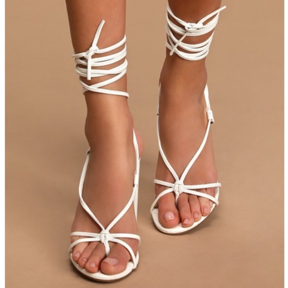 Lulus Shoes - Vegan Leather Marc White Lace-Up Heels